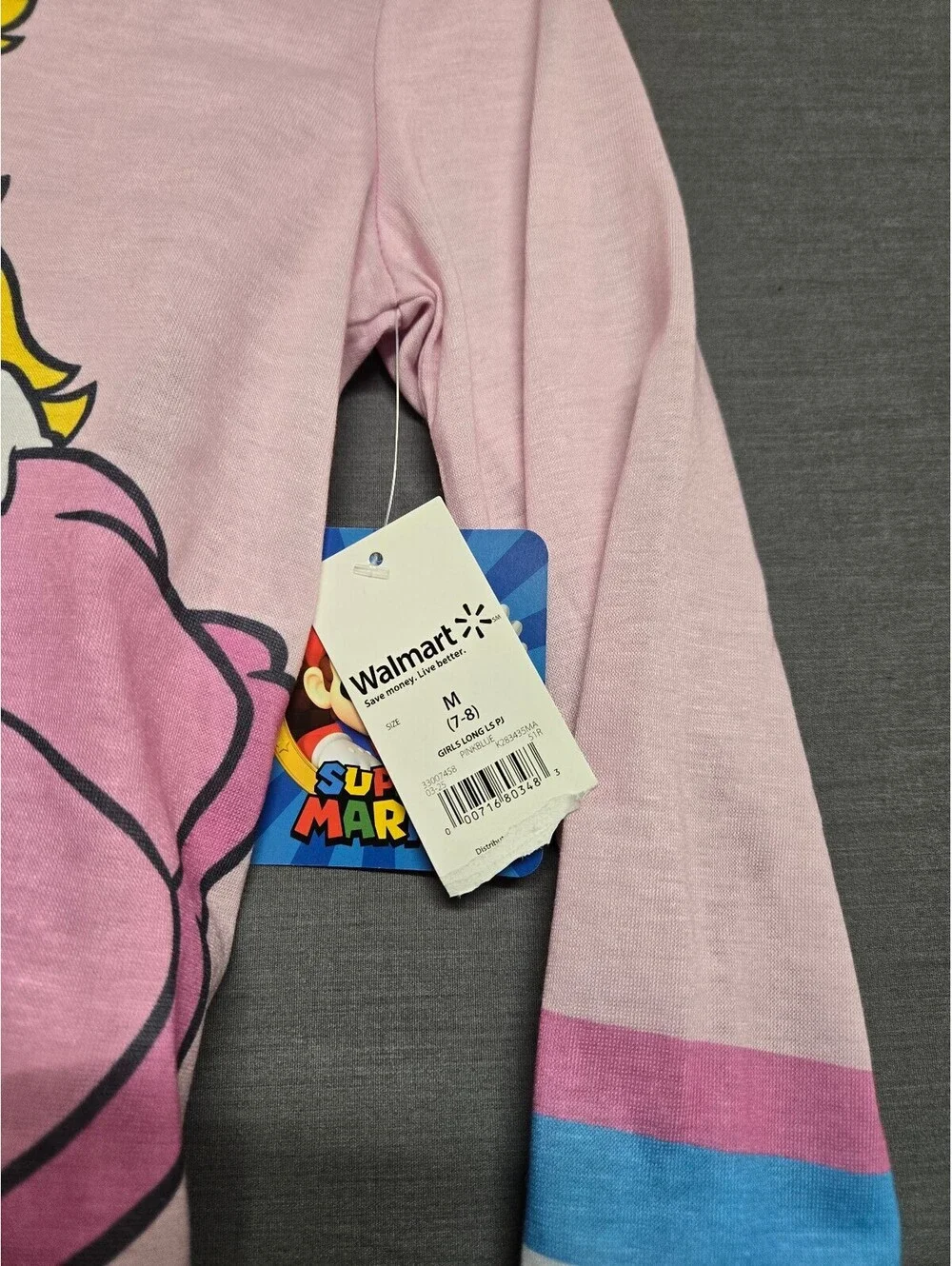 Super Mario Princess Peach Girls Pajama Set Size M 7-8